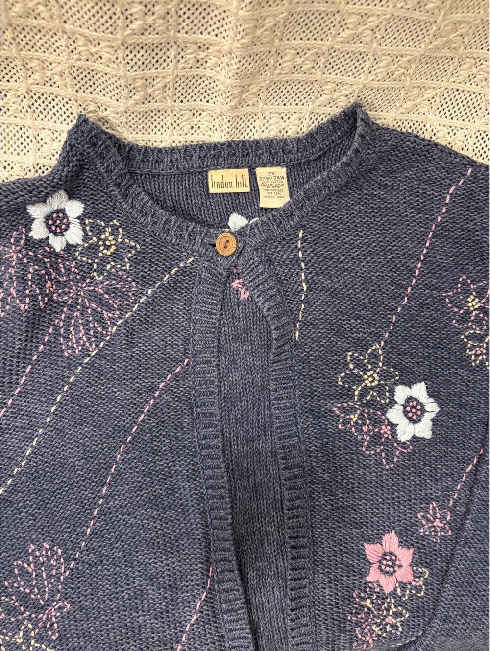 Linden Hill 2x Blue floral embroidered cardigan